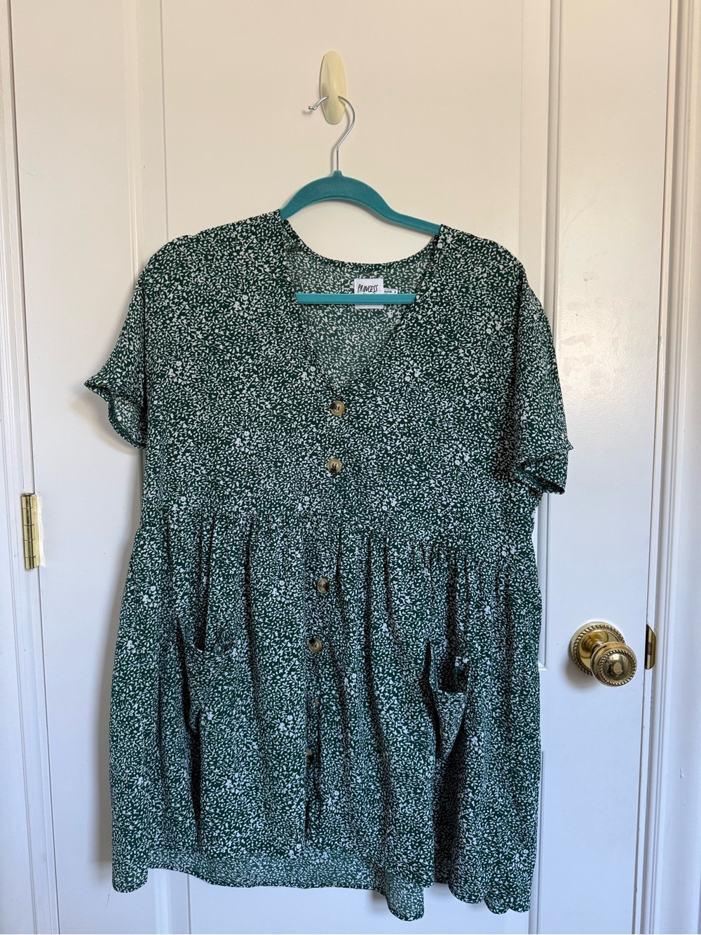 Princess Polly Green and White Button-Front Babydoll Dress